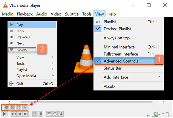 vlc media player record button not working