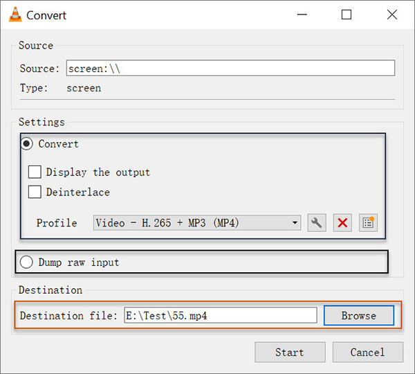 VLC Capture Windows Screen - Convert Settings