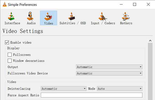 VLC Capture Windows Screen - Video settings