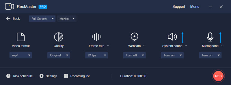 Full-Screen Mode’s Settings In RecMaster