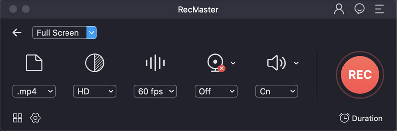 Mac Version RecMaster’s Full-Screen Settings