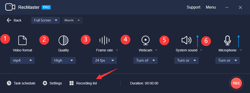 RecMaster’s Full-Screen Settings