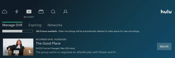 Cloud DVR of Hulu app