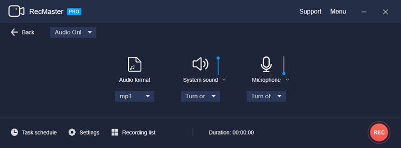 RecMaster’s Audio Only Mode Settings