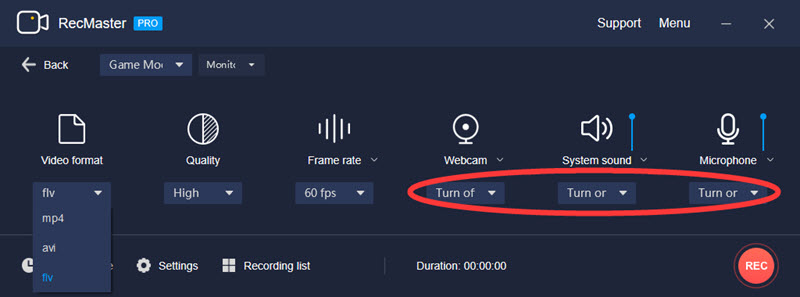 RecMaster’s Setting Panel