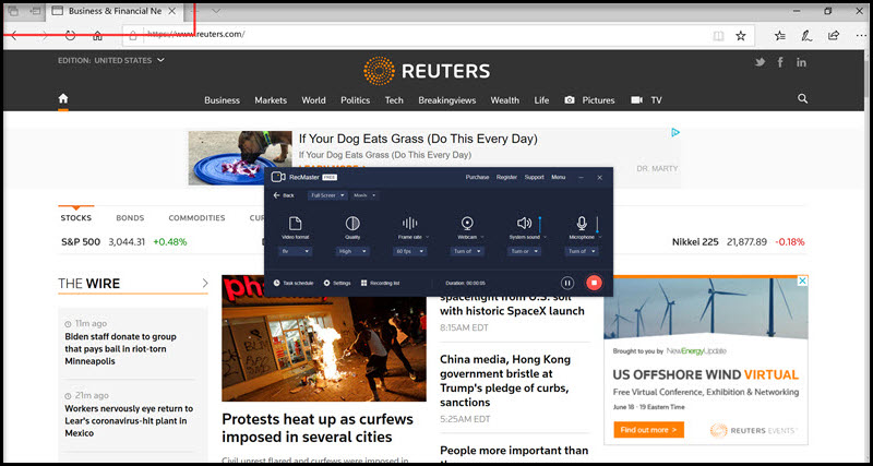 RecMaster Records the Website Reuters 