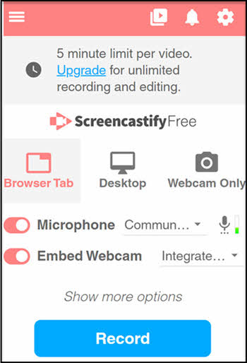 Screencastify’s Main Interface