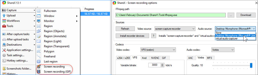 sharex screen recorder with audio download