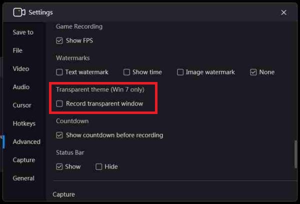 Enable to record transparent windows