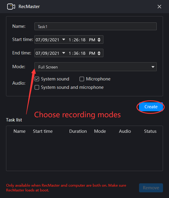 record schedule interface