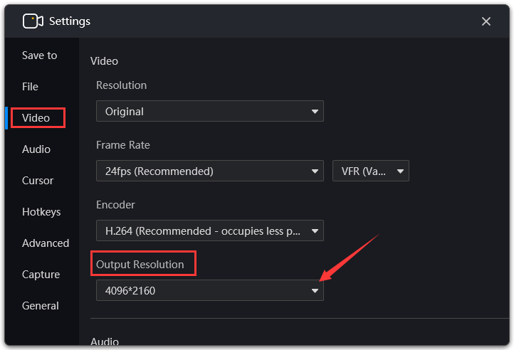 record 4k video step2 settings - How to Record 4K Videos on Windows 11