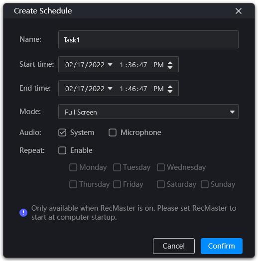 Create schedule