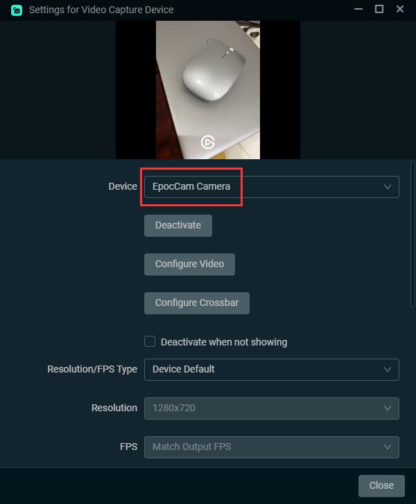 Connect EpocCam to Streamlabs OBS step4