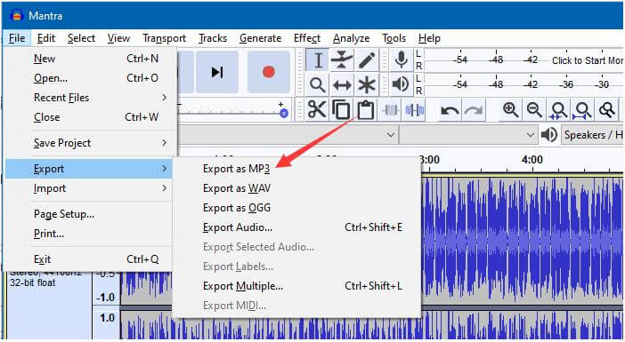 Extract Audio from Videos with Audacity step2